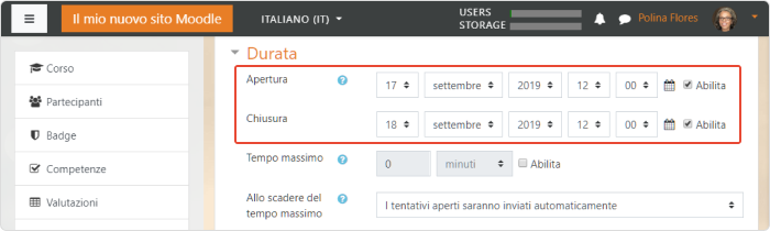 Definire i tempi della valutazione nelle impostazioni di durata