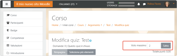 Modificare un quiz di esempio in Moodle