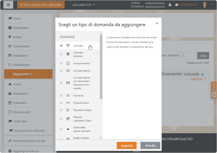 Tipi di domande su MoodleCloud