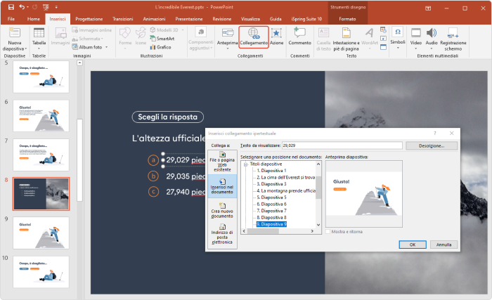 Aggiungere la navigazione a un quiz in PowerPoint