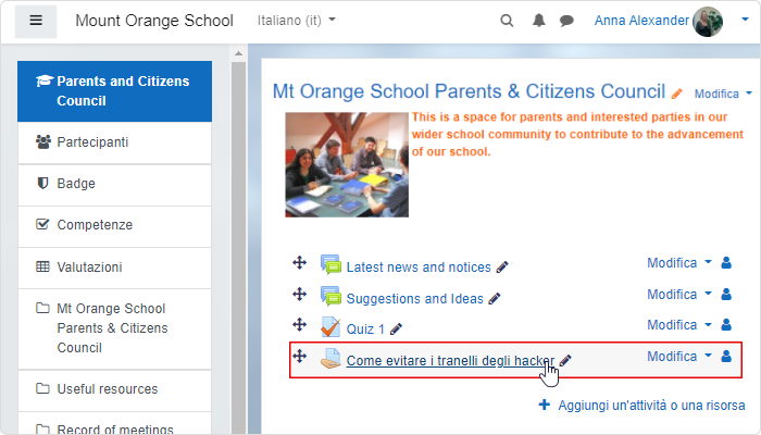 Il compito per l’unità 1 è pronto in un tutorial Moodle