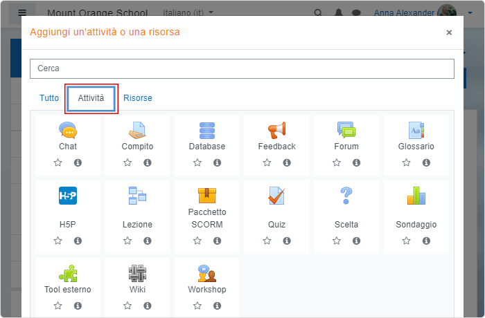 Aggiungere un’attività o una risorsa in un tutorial su Moodle in italiano