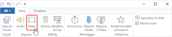 Importare un file per una video presentazione