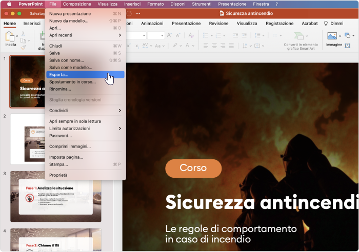 Esportare le diapositive PPT come video su Mac