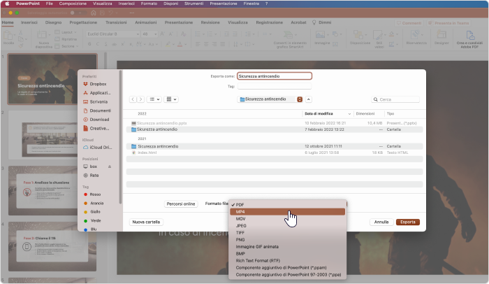 Selezionare il formato video in PowerPoint su Mac