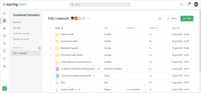 Aggiungi i materiali in iSpring Learn