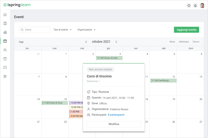 Calendario in iSpring Learn