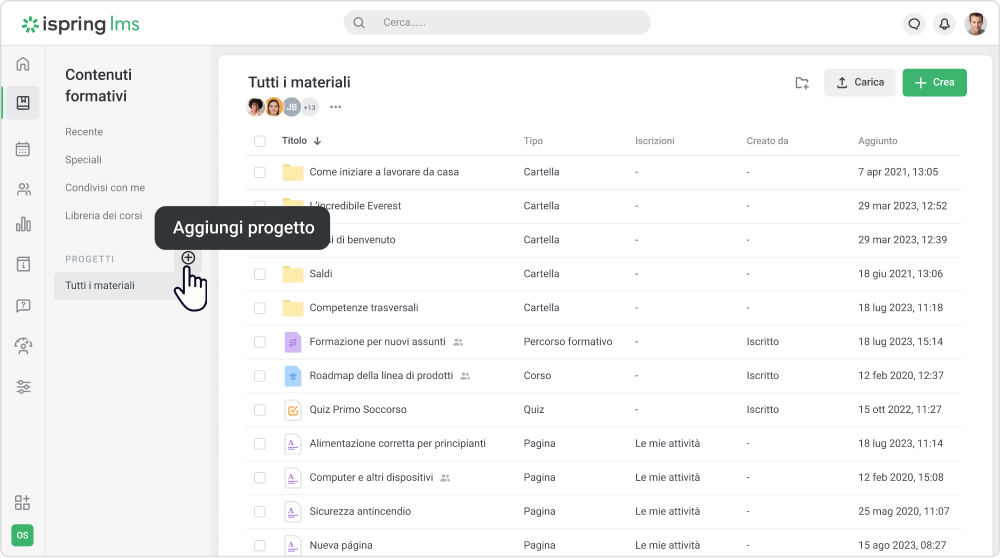 Base di Conoscenze in iSpring LMS Onboarding: Base di Conoscenze